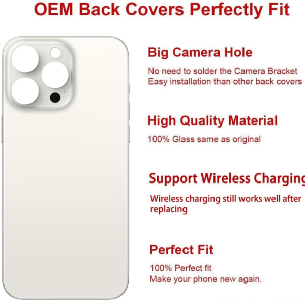 iPhone 15 Pro Max Back Glass Pre-Installed Adhesive White Titanium - Image 3